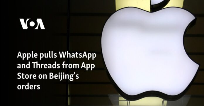 Apple pulls WhatsApp and Threads from App Store on Beijing's orders